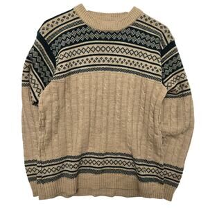 JCPenney Men Vtg 60s 70s Nordic Fair Isle Ski Cabin Grandpa Cable Knit Sweater L